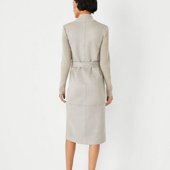 Petite Mixed Faux Suede Belted Sheath Dress - Picture 2 of 3